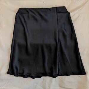 A New Day Black Satin Mini/Midi A-Line Skirt